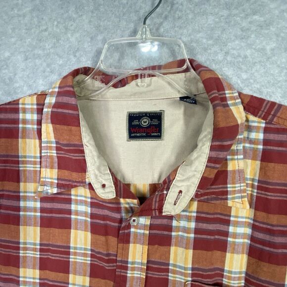Wrangler Authentic Shirt Mens 3X-LG Red Orange Button Short Sleeve Plaid Western - Picture 4 of 11